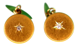 Gold Cufflinks in Button Shape with Brilliant-Cut Diamonds, Set of 2