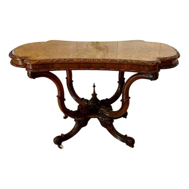 Antique Victorian Carved Burr Walnut Centre Table, 1850 For Sale