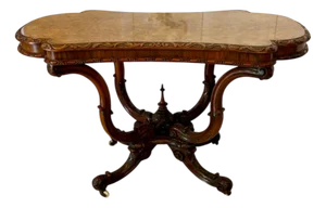 Antique Victorian Carved Burr Walnut Centre Table, 1850