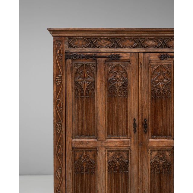 1920s French Gothic Oak Cabinet in Original Patina For Sale - Image 18 of 18