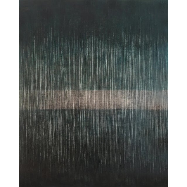 2020s Contemporary Abstract Cold Wax and Oil Stick on Canvas Paper Painting "Indigo Vibration" by Janise Yntema For Sale - Image 5 of 7