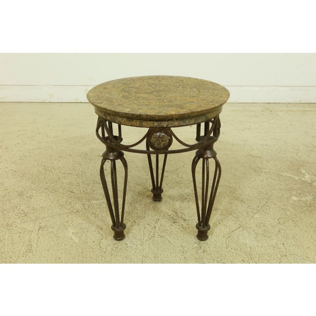 Maitland Smith Round Marble Top Iron Base Table For Sale - Image 9 of 9