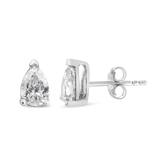 Contemporary 14K White Gold 3/4 Cttw Pear Shape Solitaire Lab Grown Diamond Stud Earrings (F-G Color, VS2-SI1 Clarity) For Sale - Image 3 of 5