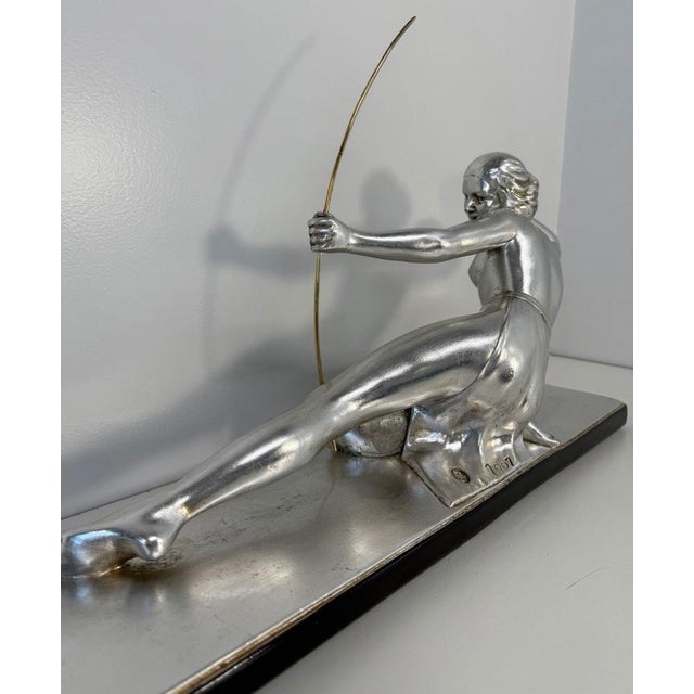 Salvatore Melani, Art Deco Diana the Huntress Sculpture, Silver Leaf Sculpture, 1930s For Sale - Image 11 of 13