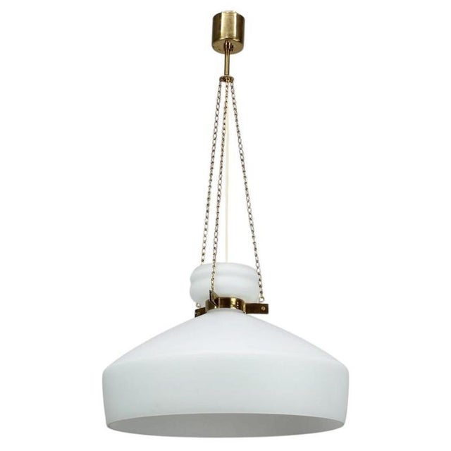 Mid-Century Modern Pendant Lamp in Opaline Milk Glass and Bra, 1970s For Sale - Image 10 of 10