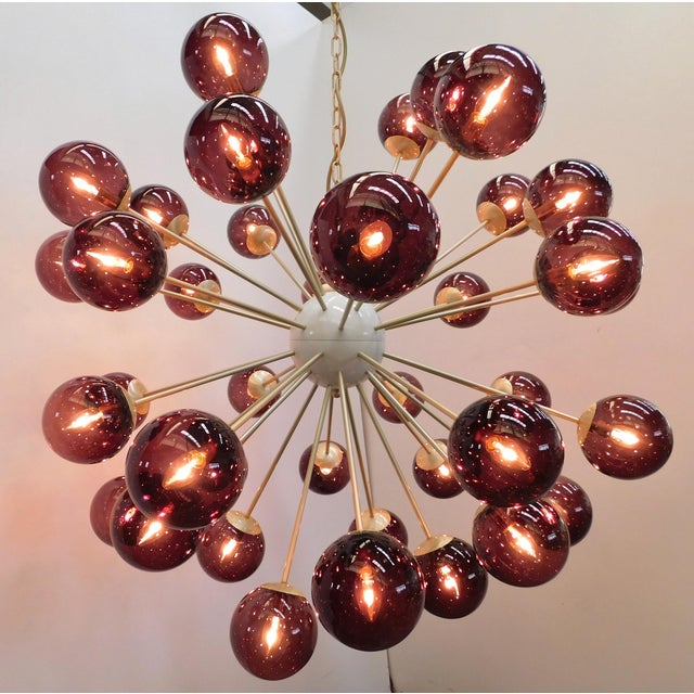Fabio Ltd 21st Century Nova Satin Brass Amethyst Bubbles Murano Sputnik Chandelier by Fabio LTD For Sale - Image 4 of 7