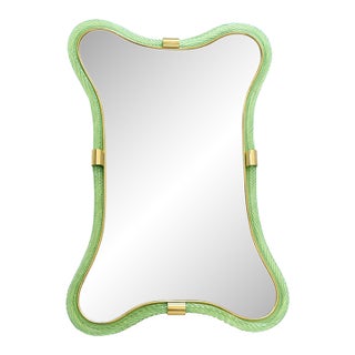 Luxury Italian Green-Wather and Gold-Leaf “Torchon” Mirror Murano Glass by Simoeng For Sale