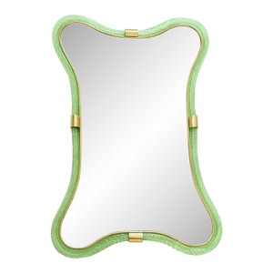 Luxury Italian Green-Wather and Gold-Leaf “Torchon” Mirror Murano Glass by Simoeng