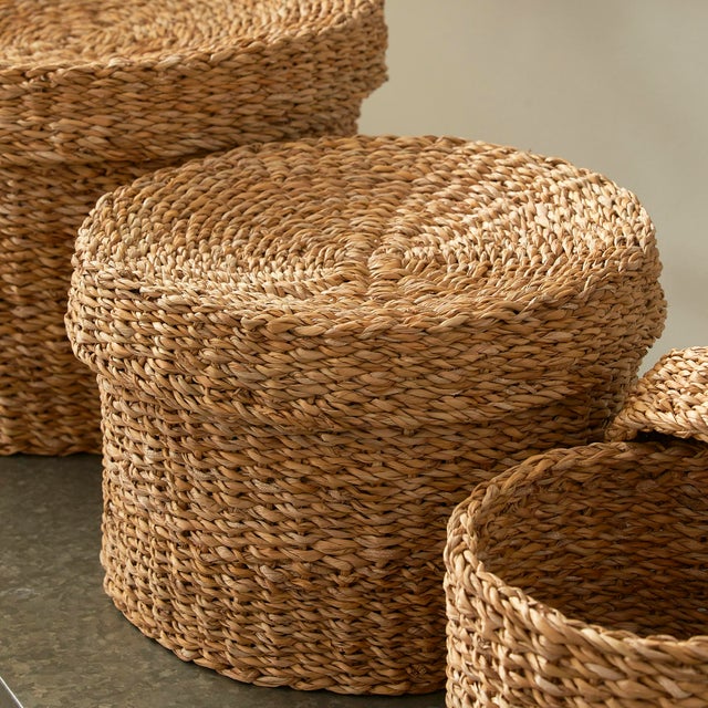 Early 21st Century Seagrass Round Lidded Baskets, Set Of 3 For Sale - Image 5 of 5