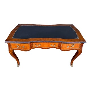 Antique French Louis XV Style Leather Top Parquetry Writing Desk For Sale