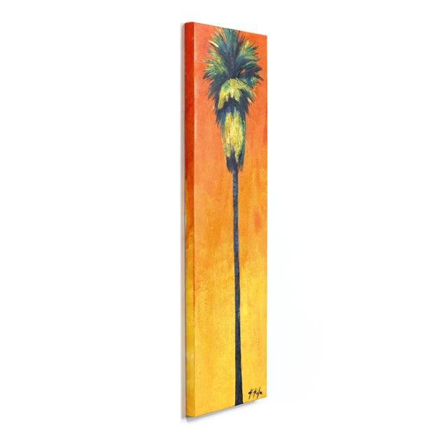 Abstract Golden Hour Palm - Tall Original Palm Tree Landscape Acrylic Painting on Canvas by Kathleen Keifer For Sale - Image 3 of 8