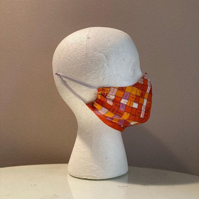 Textile Hermes Orange Bolduc Au Carre Silk Scarf Face Mask For Sale - Image 7 of 9