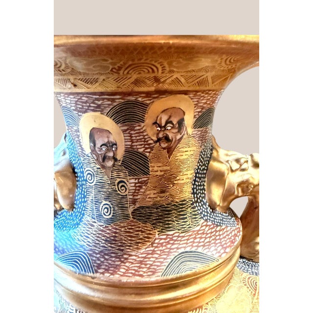 Antique Meiji Japanese Satsuma Ryuzan Rakan Vase Gilt Dragon Handles 16" For Sale - Image 13 of 16