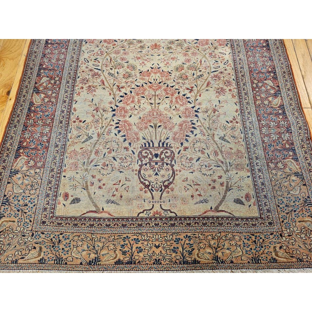 Persian 19th Century Persian Kashan, Hand-Knotted Wool, Tree of Life Pattern, Ivory & Brick Red, 5x9 For Sale - Image 3 of 14