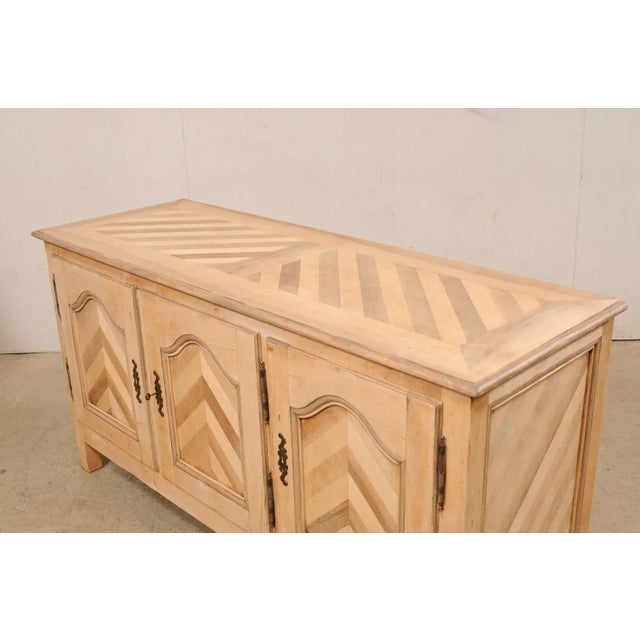 Mid 20th Century Mid 20th Century French Buffet Console With Chevron Pattern and Hidden Drawers Inside For Sale - Image 5 of 11