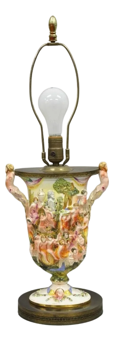 Vintage Italian Capodimonte Porcelain Figural Bacchanal Cherub