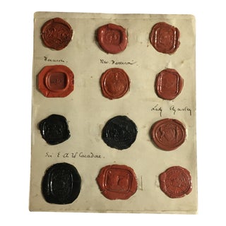 Mid 20th Century English Red & Black Intaglios Wax Seals Unframed For Sale