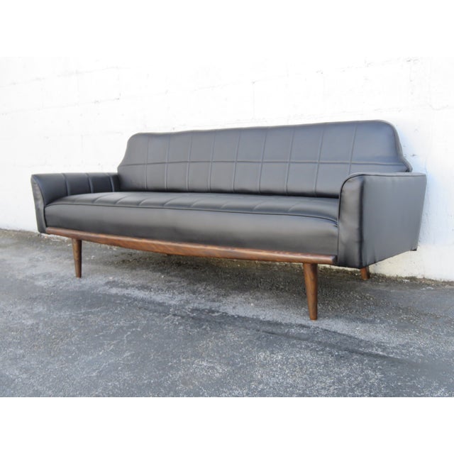 Mid Century Modern Black Vinyl Long Couch Sofa 6267 For Sale - Image 14 of 15