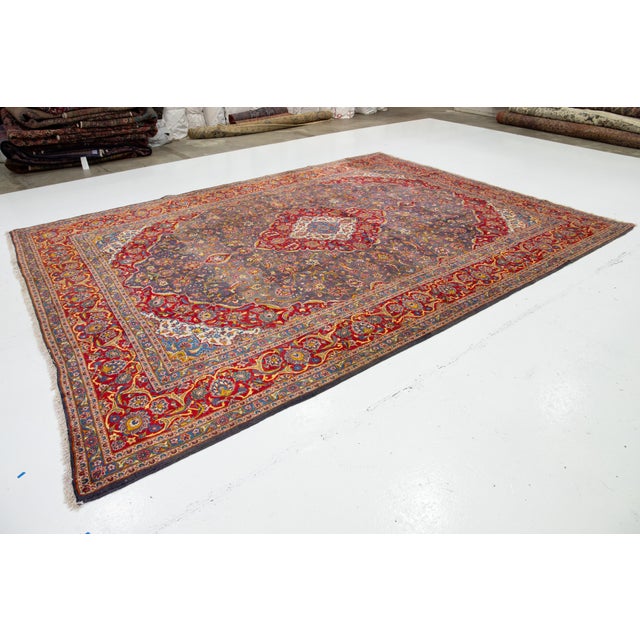 Persian Vintage Kashan Medallion Wool Rug in Gray For Sale - Image 3 of 10