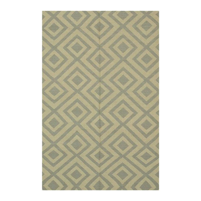 5x8 Ivory Flat Weave Wool Diamond Trellis Pattern Geometric Modern Carpet Rug For Sale