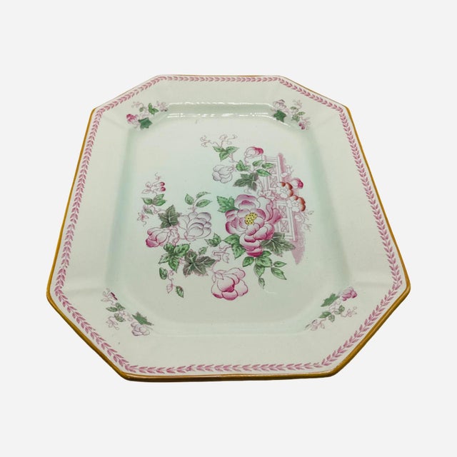 Ceramic Vintage Chinoiserie Adams China Calyx Ware Metz English Ironstone Octagonal Platter For Sale - Image 7 of 9
