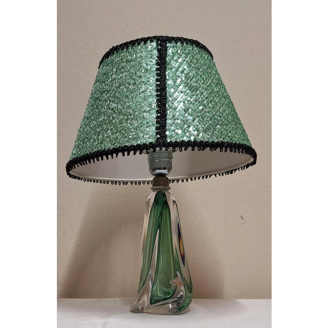 Black Vintage Belgian Table Lamp with Crystal Glass Base by Val St. Lambert, 1970s For Sale - Image 8 of 10