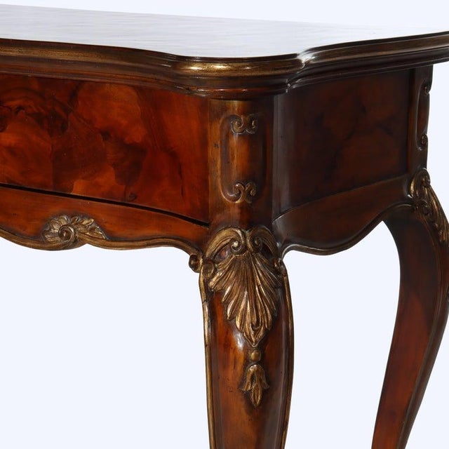 French Early 20th Century Italian Louis XV Style Olivewood & Carved Mahogany Server With Gilt Highlights For Sale - Image 3 of 18