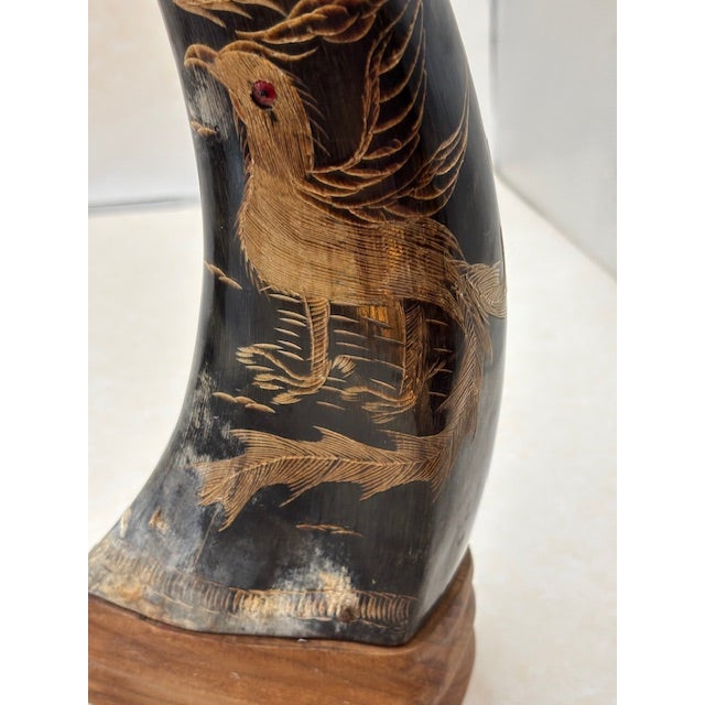 Asian Antique Antique Carved Buffalo Horns Sculptures - Pair For Sale - Image 3 of 7