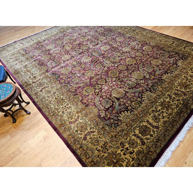 Vintage Oversize Kerman Design Rug in Royal Purple, Green, Cream, Gold, Blue For Sale - Image 15 of 15