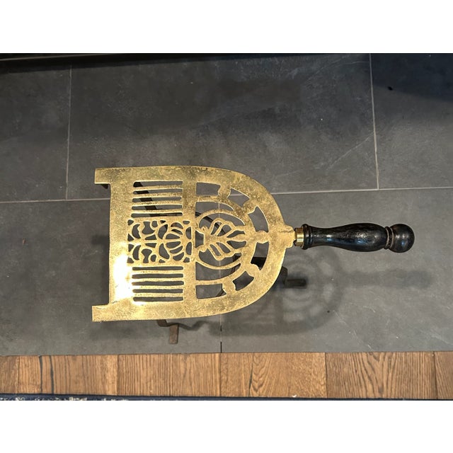 Wood Antique Brass and Iron Fireplace Standing. Trivet For Sale - Image 7 of 7