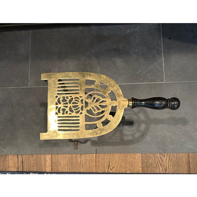 Wood Antique Pierced Brass Fireplace Trivet For Sale - Image 7 of 7