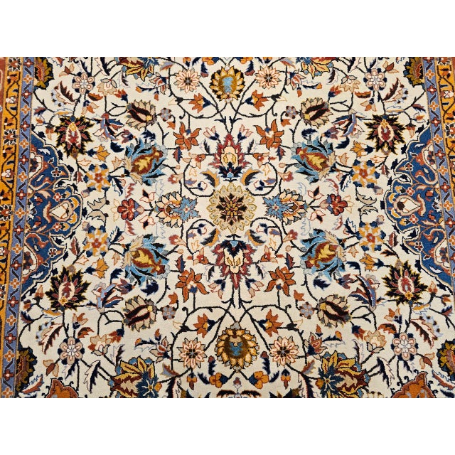 Vintage Persian Isfahan Rug, Hand-Knotted Wool & Silk, Allover Floral Pattern, Ivory & Brick-Red, 4x6 For Sale - Image 14 of 18