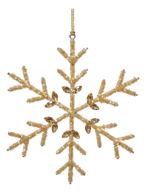 Golden Beaded Snowflake Ornaments, Set of 12, 8"