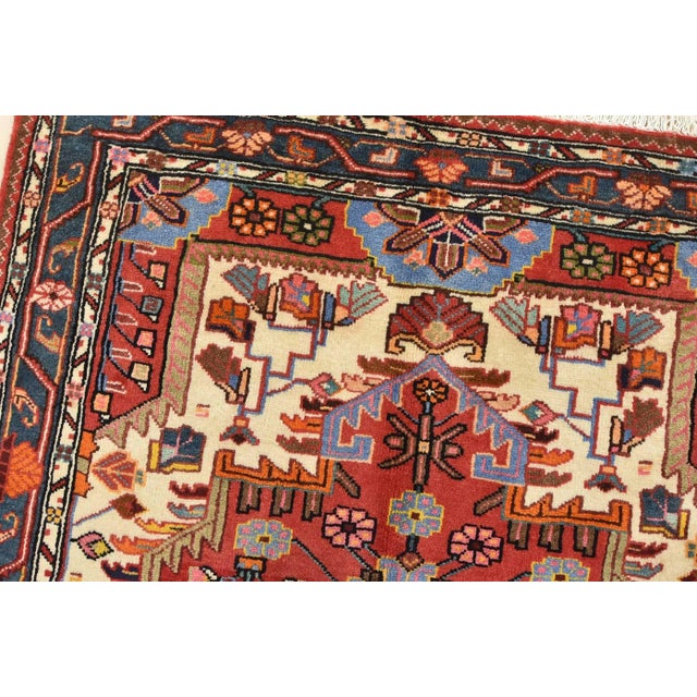 Zanjan Rug 3'10'' X 5'2'' Ivory Wool Vintage Tribal Hand-Knotted Oriental Carpet For Sale In Philadelphia - Image 6 of 12