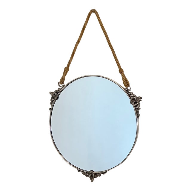 Round Silver-Plated Bronze Mirror, 1960s For Sale