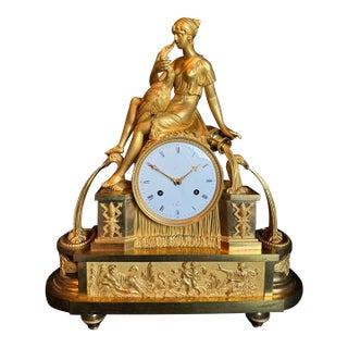 1800 French Artisan Empire Gold Bronze Mantel Clock For Sale