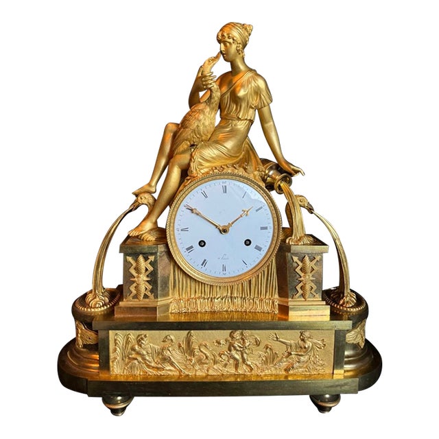 1800 French Artisan Empire Gold Bronze Mantel Clock For Sale