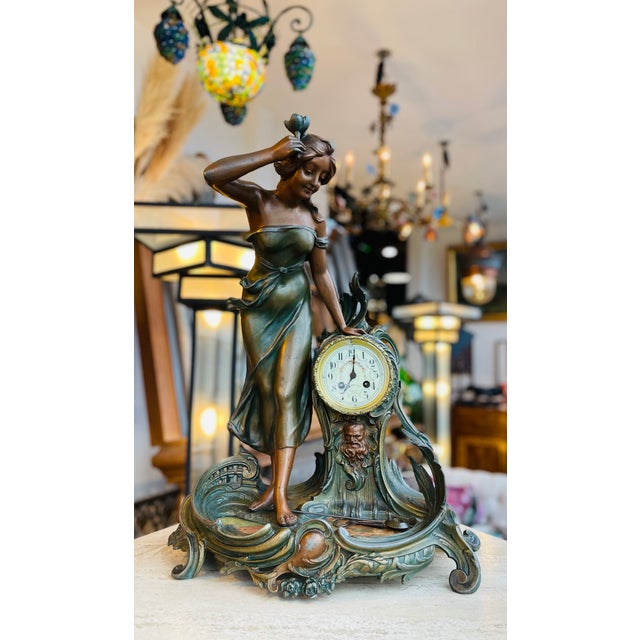 Large Nymph Clock in Regula and Bronze Patina Marble by A. De Raudery, France, 1890s For Sale - Image 6 of 18