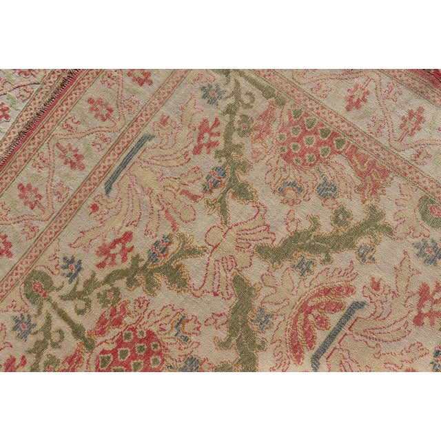 Antique Spanish Gallery Rug With Coral, Olive, and Cream Floral Design For Sale - Image 15 of 15
