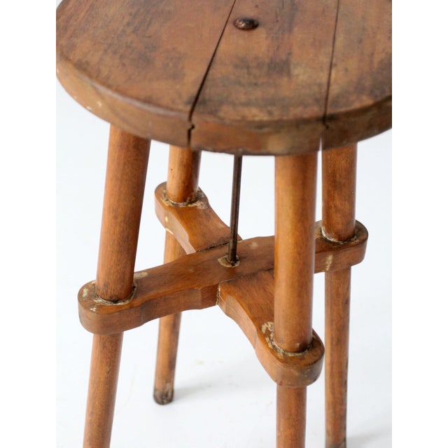 Antique Round Wood Stool Side Table For Sale - Image 6 of 18