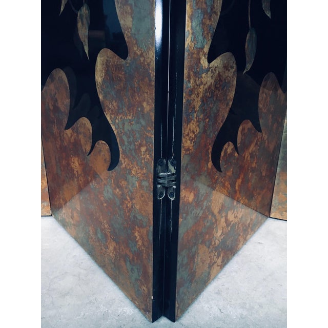 Black Asian Art Deco Revival Black and Gold Leaf Room Divider, 1980s For Sale - Image 8 of 18