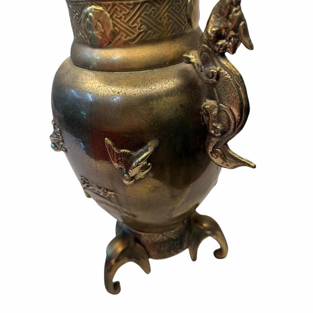 Metal Vintage Chinoiserie Dragon Handle Table Lamp For Sale - Image 7 of 12