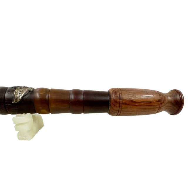Antique Chinese Wood Carved Opium Pipe, Late Qing Dynasty, Handcrafted Art For Sale - Image 4 of 13
