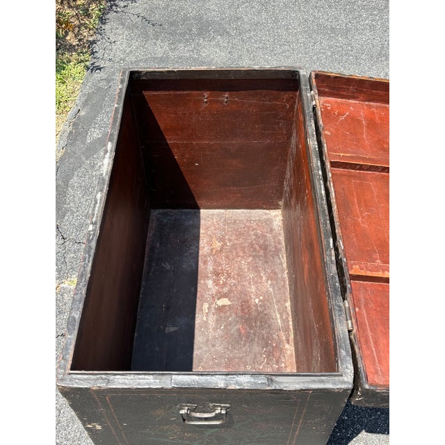 Wood Chinese Lacquer Travel Trunk - 19th. C, Artist Signed, Hand Painted and Constructed For Sale - Image 7 of 9