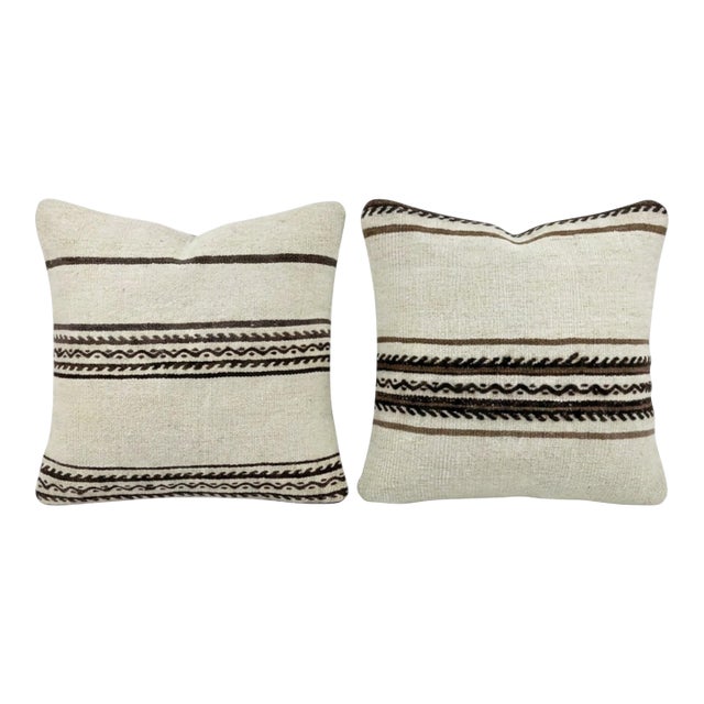 Anatolian Kilim Pillow Cover 19'' X 19'' - Set of Two For Sale