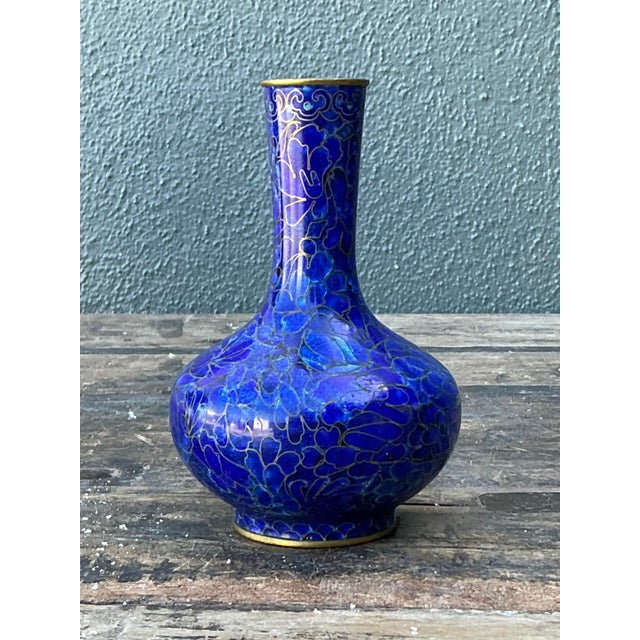 Chinoiserie Vintage Cloisinee Blue Bud Vase For Sale - Image 3 of 12