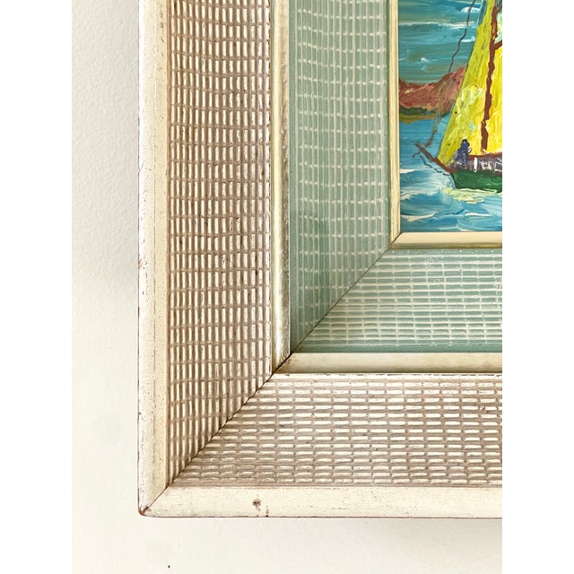 Paint Petite Vintage Expressionist Sailboat Seascape in Amazing 2-Tone Double Frame, Glazed For Sale - Image 7 of 13