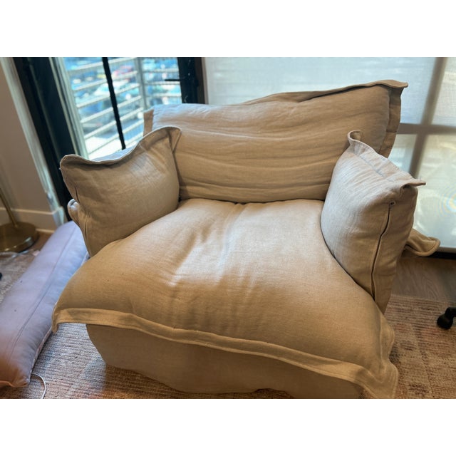 Marker & Son Armchair in Sunstone Linen with Big Back Cushions and a Pillow Edge. "A luxuriously deep, handcrafted...