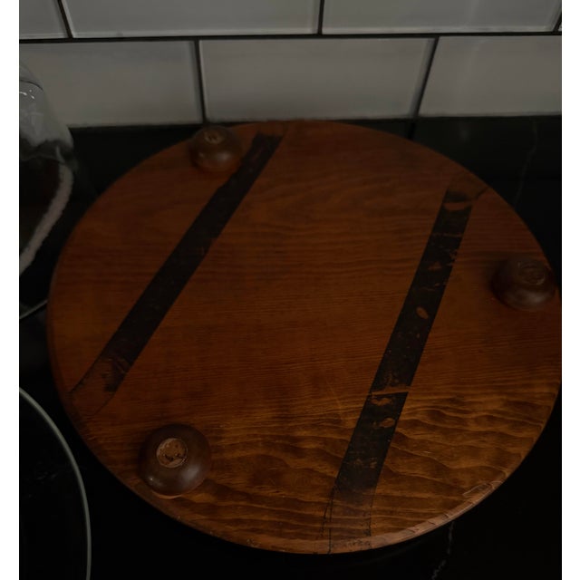 1970s French-Engraved Glass Cloche on Turned Wood Base For Sale - Image 4 of 4
