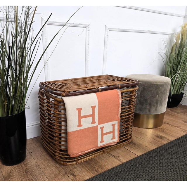 Italian Bohemian Riviera Bamboo and Rattan Basket, 1960s For Sale - Image 6 of 11